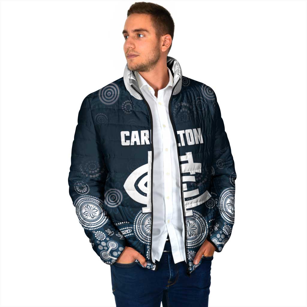 Custom Carlton Football Padded Jacket Go Blues Aboriginal Art - Aussie Hoodie