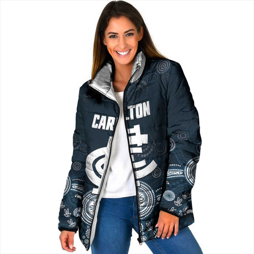 Custom Carlton Football Padded Jacket Go Blues Aboriginal Art - Aussie Hoodie