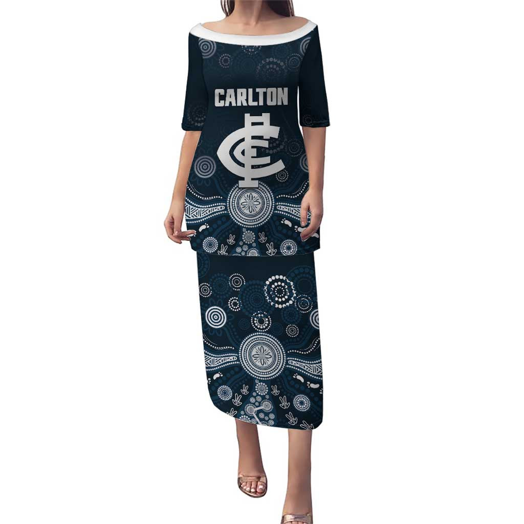 Custom Carlton Football Puletasi Go Blues Aboriginal Art - Aussie Hoodie
