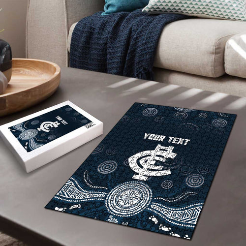 Custom Carlton Football Puzzle Go Blues Aboriginal Art - Aussie Hoodie