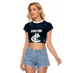 Custom Carlton Football Raglan Cropped T Shirt Go Blues Aboriginal Art - Aussie Hoodie