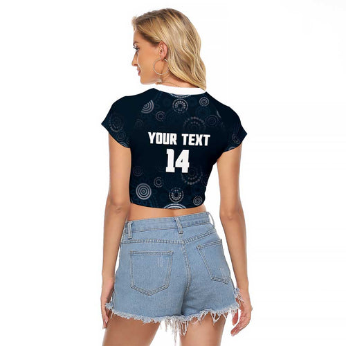 Custom Carlton Football Raglan Cropped T Shirt Go Blues Aboriginal Art - Aussie Hoodie