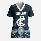 Custom Carlton Football Scrub Top Go Blues Aboriginal Art - Aussie Hoodie