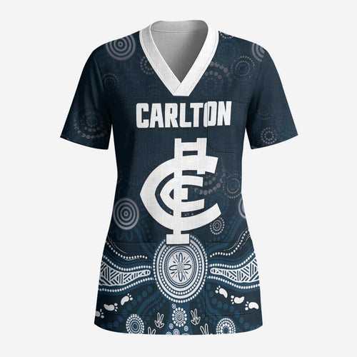 Custom Carlton Football Scrub Top Go Blues Aboriginal Art - Aussie Hoodie