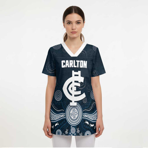 Custom Carlton Football Scrub Top Go Blues Aboriginal Art - Aussie Hoodie