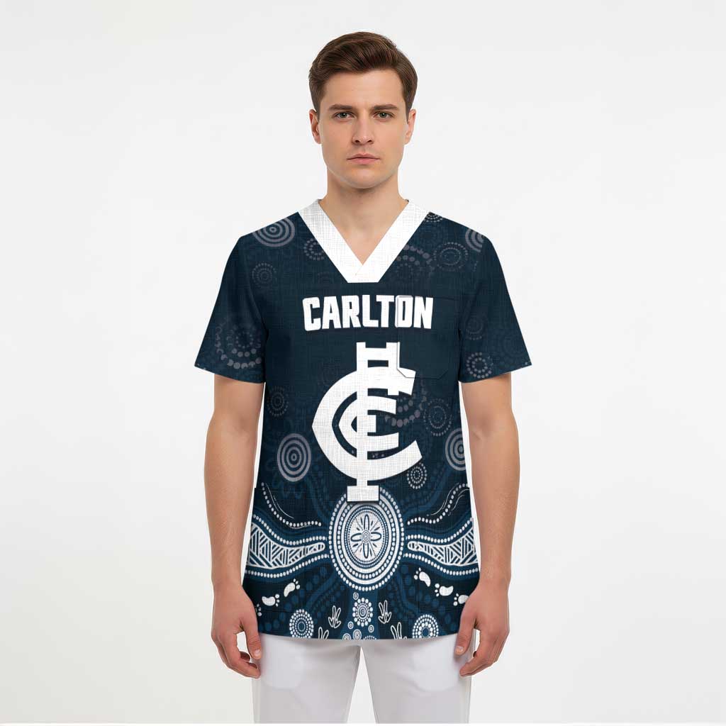 Custom Carlton Football Scrub Top Go Blues Aboriginal Art - Aussie Hoodie