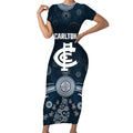 Custom Carlton Football Short Sleeve Bodycon Dress Go Blues Aboriginal Art - Aussie Hoodie