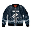 Custom Carlton Football Sleeve Zip Bomber Jacket Go Blues Aboriginal Art - Aussie Hoodie