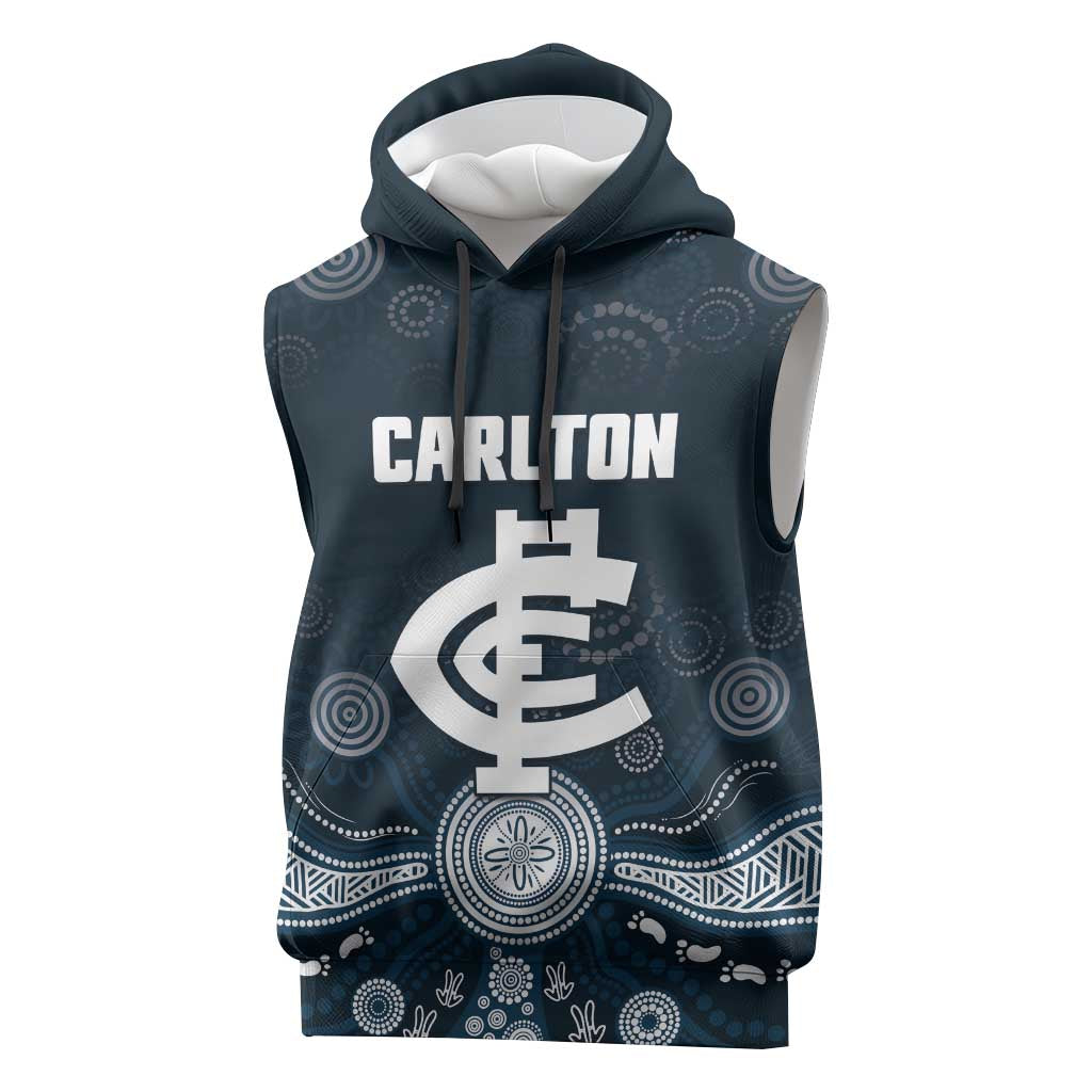 Custom Carlton Football Sleeveless Hoodie Go Blues Aboriginal Art - Aussie Hoodie
