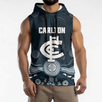 Custom Carlton Football Sleeveless Hoodie Go Blues Aboriginal Art - Aussie Hoodie