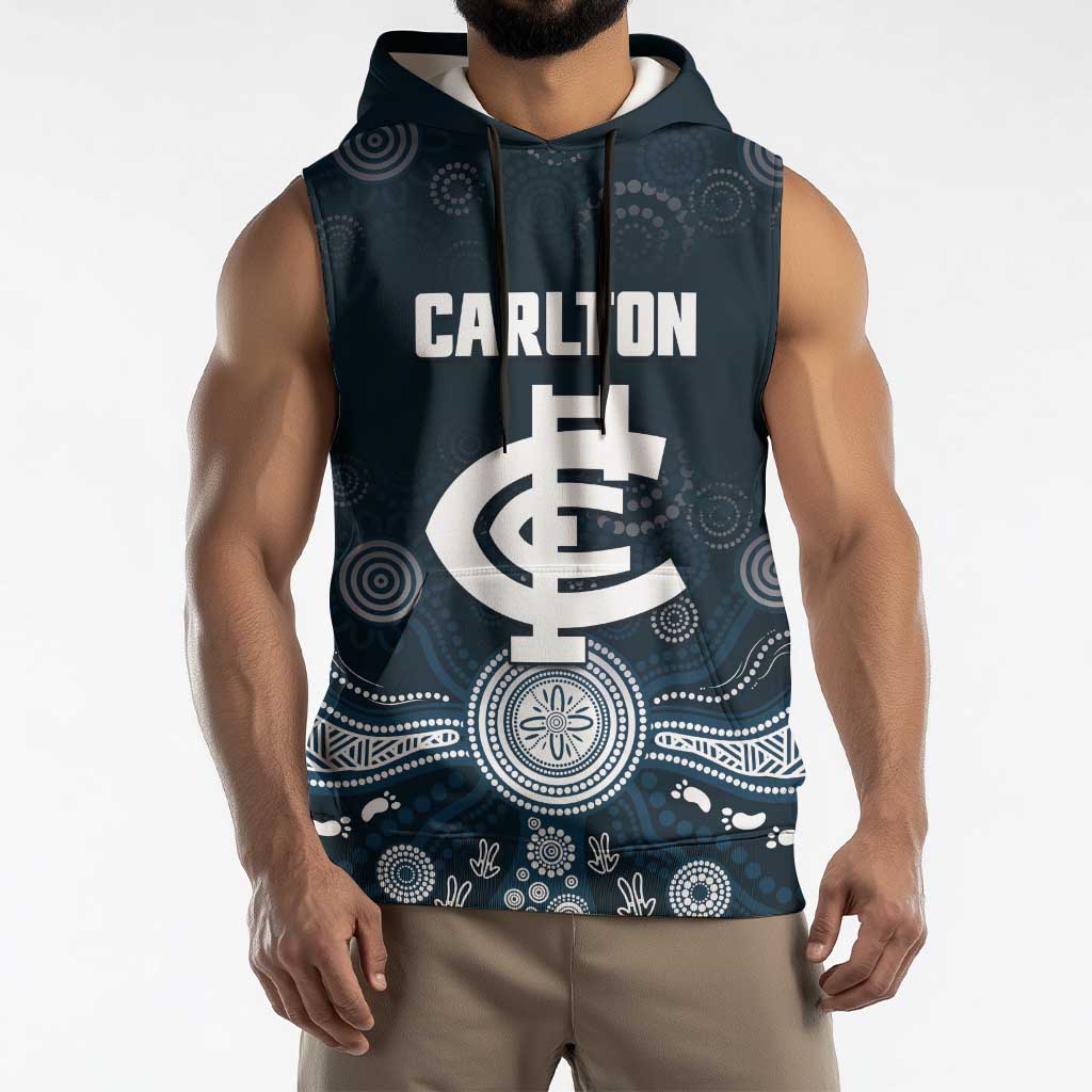 Custom Carlton Football Sleeveless Hoodie Go Blues Aboriginal Art - Aussie Hoodie