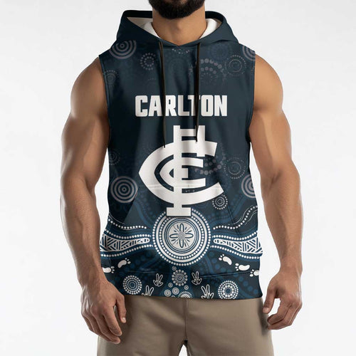 Custom Carlton Football Sleeveless Hoodie Go Blues Aboriginal Art - Aussie Hoodie