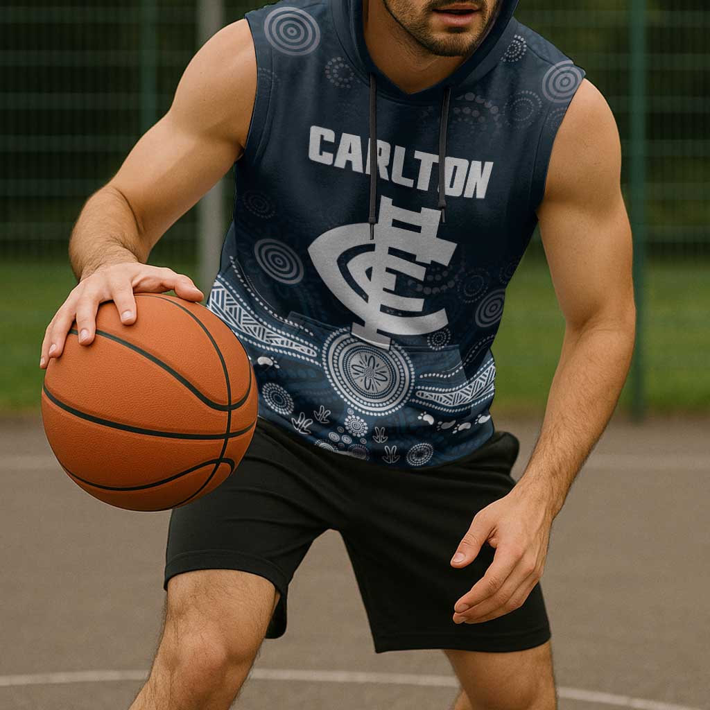 Custom Carlton Football Sleeveless Hoodie Go Blues Aboriginal Art - Aussie Hoodie