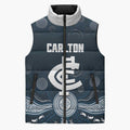 Custom Carlton Football Sleeveless Puffer Jacket Go Blues Aboriginal Art - Aussie Hoodie