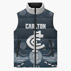 Custom Carlton Football Sleeveless Puffer Jacket Go Blues Aboriginal Art - Aussie Hoodie