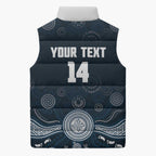 Custom Carlton Football Sleeveless Puffer Jacket Go Blues Aboriginal Art - Aussie Hoodie