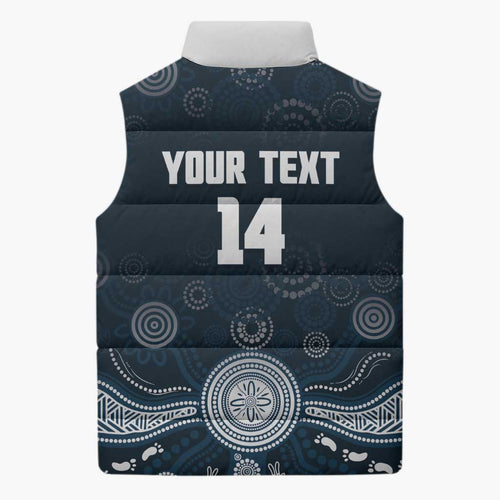 Custom Carlton Football Sleeveless Puffer Jacket Go Blues Aboriginal Art - Aussie Hoodie