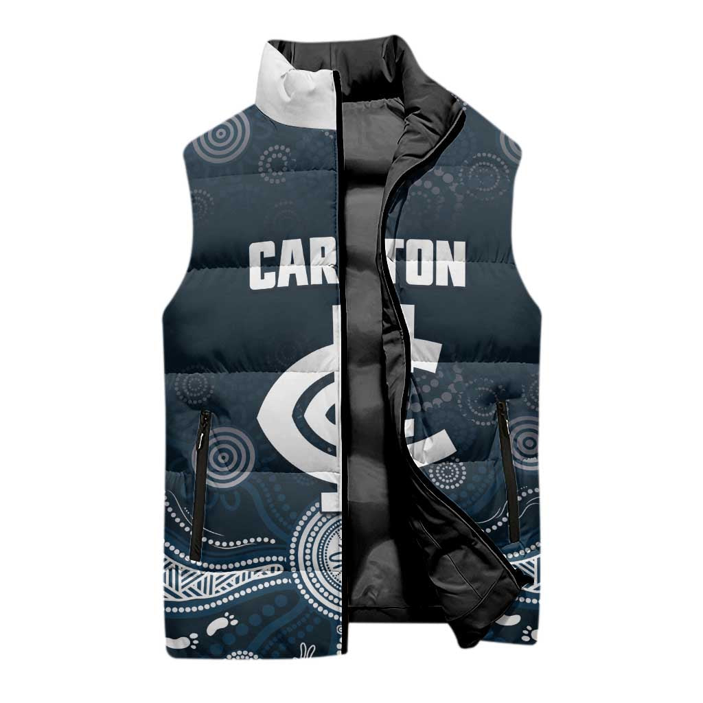 Custom Carlton Football Sleeveless Puffer Jacket Go Blues Aboriginal Art - Aussie Hoodie