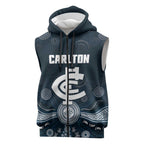 Custom Carlton Football Sleeveless Zip Hoodie Go Blues Aboriginal Art LT14