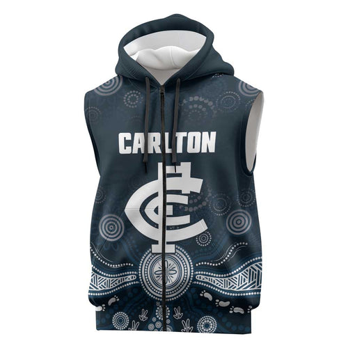 Custom Carlton Football Sleeveless Zip Hoodie Go Blues Aboriginal Art LT14