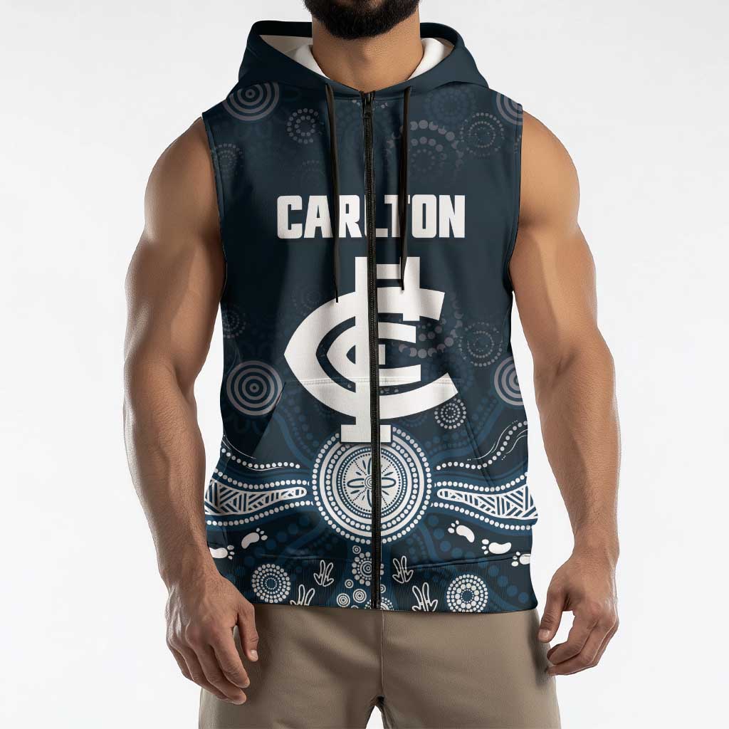 Custom Carlton Football Sleeveless Zip Hoodie Go Blues Aboriginal Art LT14