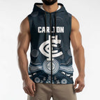 Custom Carlton Football Sleeveless Zip Hoodie Go Blues Aboriginal Art LT14