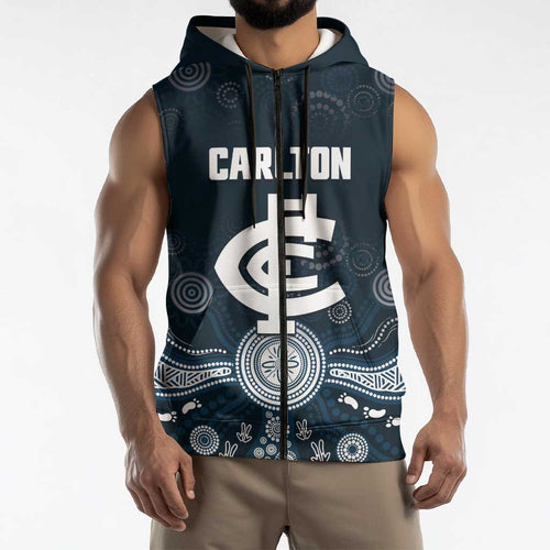 Custom Carlton Football Sleeveless Zip Hoodie Go Blues Aboriginal Art LT14
