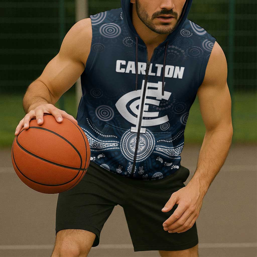 Custom Carlton Football Sleeveless Zip Hoodie Go Blues Aboriginal Art LT14