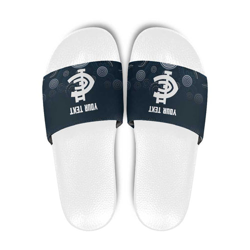 Custom Carlton Football Slide Sandals Go Blues Aboriginal Art - Aussie Hoodie
