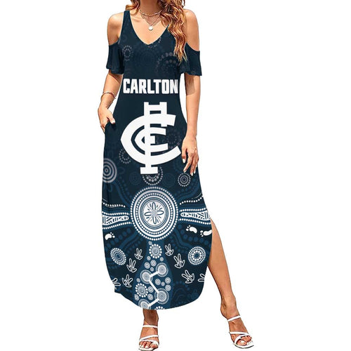 Custom Carlton Football Summer Maxi Dress Go Blues Aboriginal Art - Aussie Hoodie
