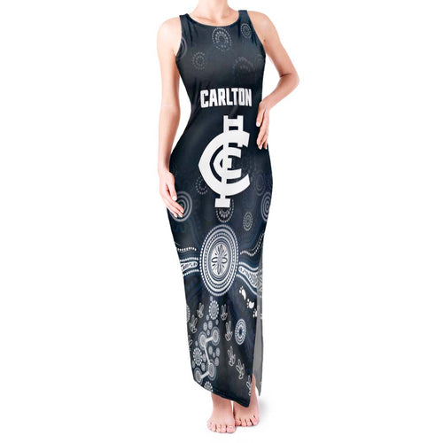Custom Carlton Football Tank Maxi Dress Go Blues Aboriginal Art - Aussie Hoodie
