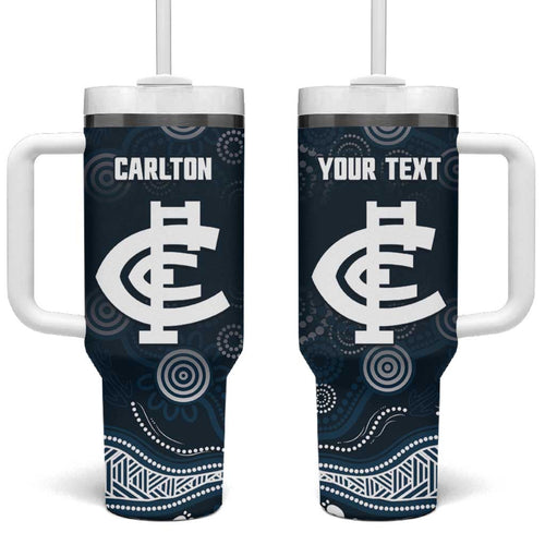 Custom Carlton Football Tumbler With Handle Go Blues Aboriginal Art - Aussie Hoodie