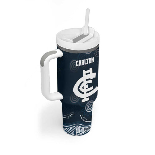 Custom Carlton Football Tumbler With Handle Go Blues Aboriginal Art - Aussie Hoodie