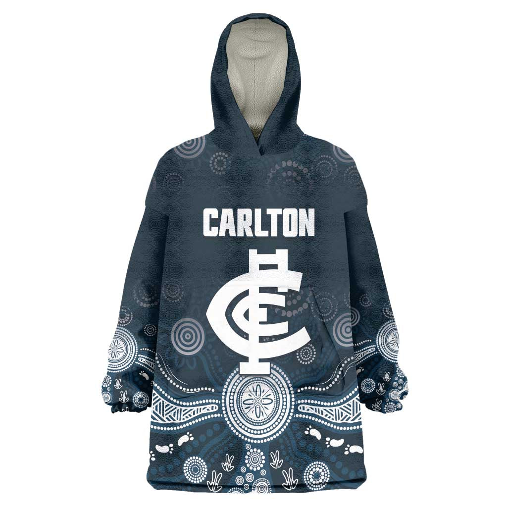 Custom Carlton Football Wearable Blanket Hoodie Go Blues Aboriginal Art - Aussie Hoodie