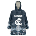 Custom Carlton Football Wearable Blanket Hoodie Go Blues Aboriginal Art - Aussie Hoodie