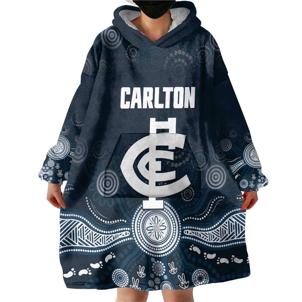 Custom Carlton Football Wearable Blanket Hoodie Go Blues Aboriginal Art - Aussie Hoodie