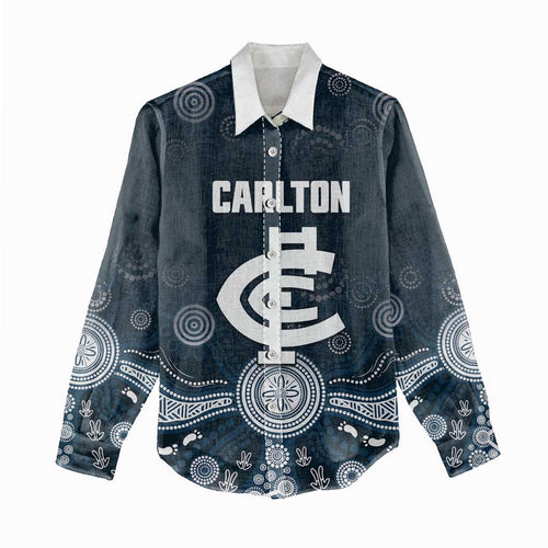 Custom Carlton Football Women Casual Shirt Go Blues Aboriginal Art - Aussie Hoodie