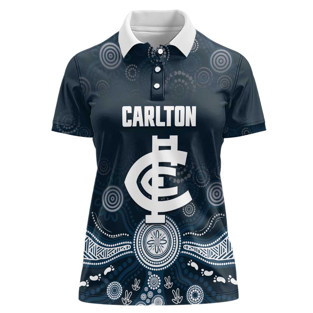 Custom Carlton Football Women Polo Shirt Go Blues Aboriginal Art - Aussie Hoodie