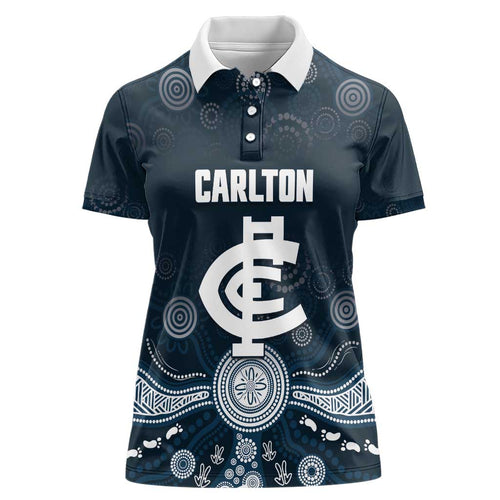 Custom Carlton Football Women Polo Shirt Go Blues Aboriginal Art - Aussie Hoodie