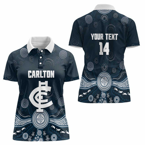 Custom Carlton Football Women Polo Shirt Go Blues Aboriginal Art - Aussie Hoodie