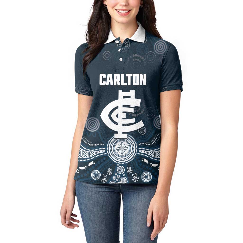 Custom Carlton Football Women Polo Shirt Go Blues Aboriginal Art - Aussie Hoodie