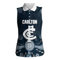 Custom Carlton Football Women Sleeveless Polo Shirt Go Blues Aboriginal Art - Aussie Hoodie