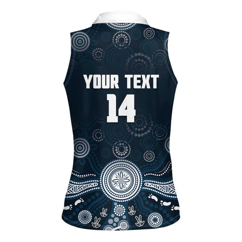 Custom Carlton Football Women Sleeveless Polo Shirt Go Blues Aboriginal Art - Aussie Hoodie