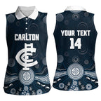 Custom Carlton Football Women Sleeveless Polo Shirt Go Blues Aboriginal Art - Aussie Hoodie