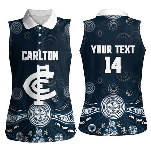 Custom Carlton Football Women Sleeveless Polo Shirt Go Blues Aboriginal Art - Aussie Hoodie