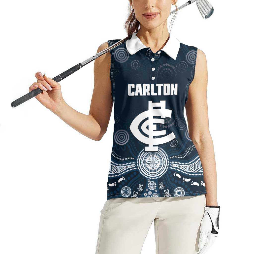 Custom Carlton Football Women Sleeveless Polo Shirt Go Blues Aboriginal Art - Aussie Hoodie
