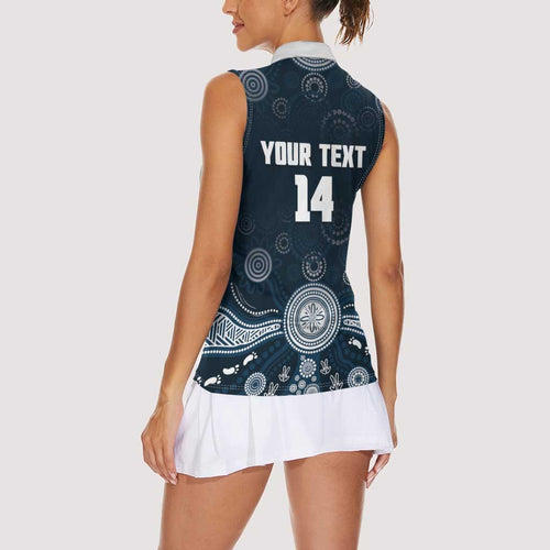 Custom Carlton Football Women Sleeveless Polo Shirt Go Blues Aboriginal Art - Aussie Hoodie