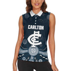 Custom Carlton Football Women Sleeveless Polo Shirt Go Blues Aboriginal Art - Aussie Hoodie