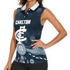 Custom Carlton Football Women Sleeveless Polo Shirt Go Blues Aboriginal Art - Aussie Hoodie