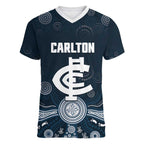 Custom Carlton Football Women V-Neck T-Shirt Go Blues Aboriginal Art - Aussie Hoodie